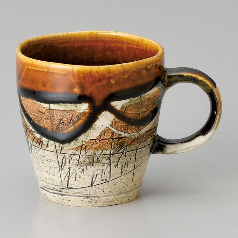 山万 66220-510 飴釉刻紋山路マグカップ 1個(ご注文単位1個)【直送品】