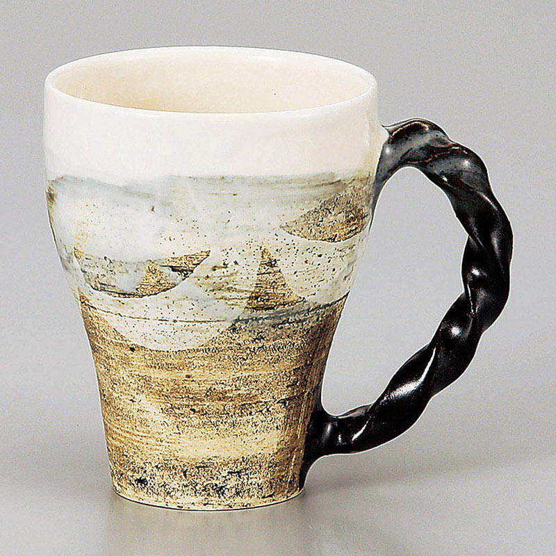 山万 66217-510 水墨彩白釉ねじり手マグカップ 1個(ご注文単位1個)【直送品】