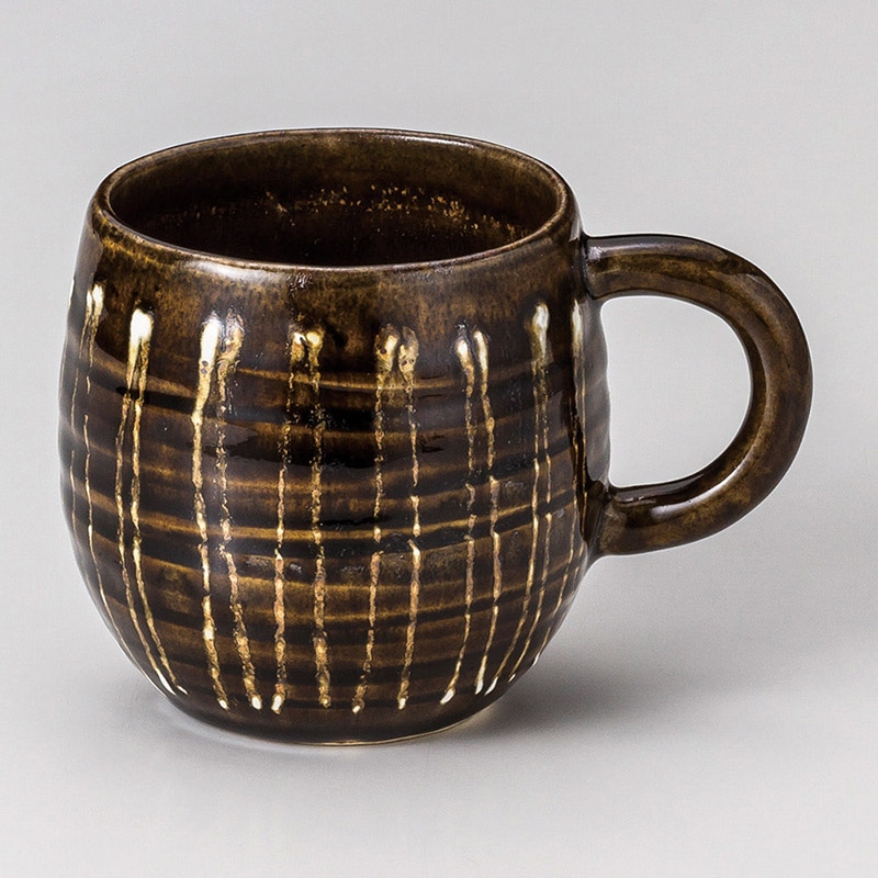 山万 66322-180 黒釉白一珍タル型マグ 1個(ご注文単位1個)【直送品】