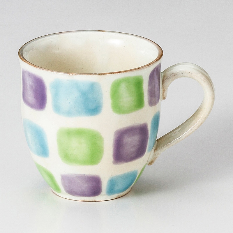 山万 66409-510 色彩格子マグカップ ブルー 1個(ご注文単位1個)【直送品】