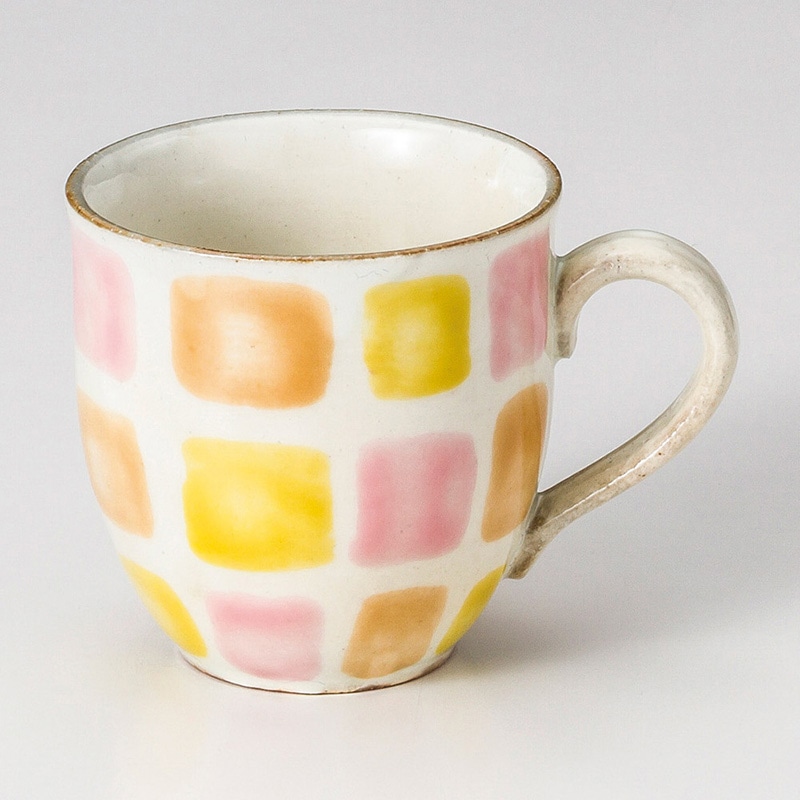 山万 66410-510 色彩格子マグカップ オレンジ 1個(ご注文単位1個)【直送品】