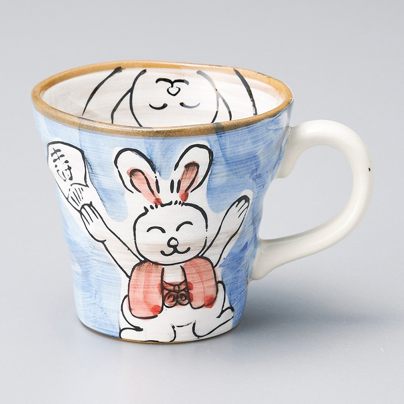 山万 66622-190 粉引うさぎ青マグ 1個（ご注文単位1個）【直送品】