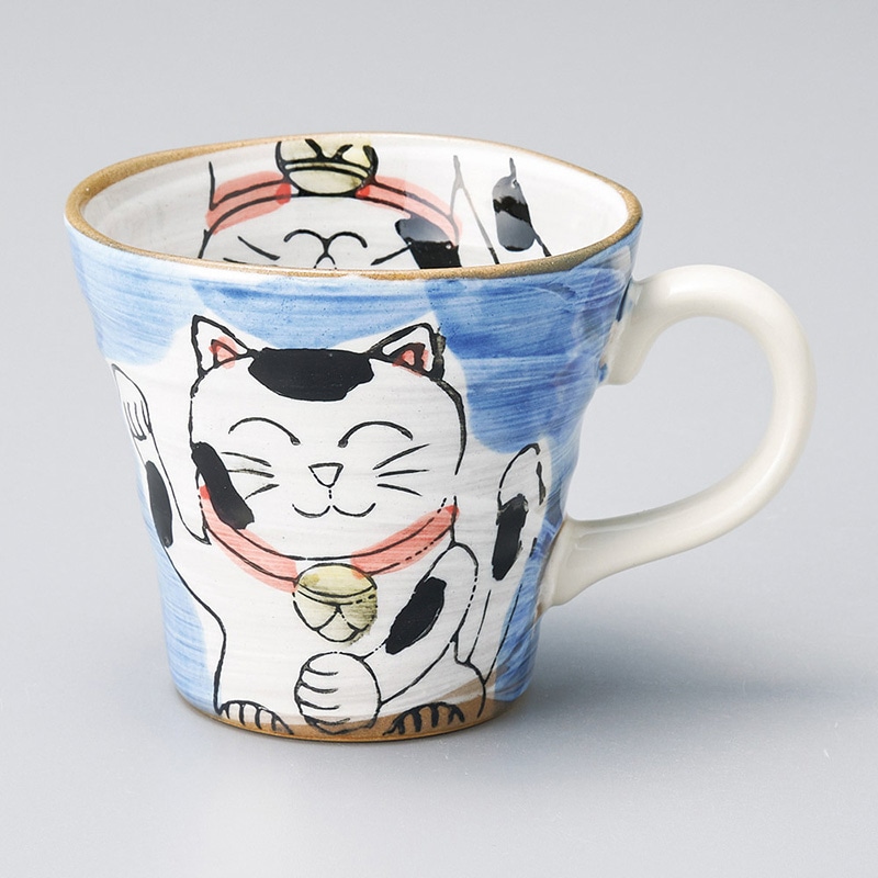 山万 66624-190 粉引ねこ青マグ 1個（ご注文単位1個）【直送品】