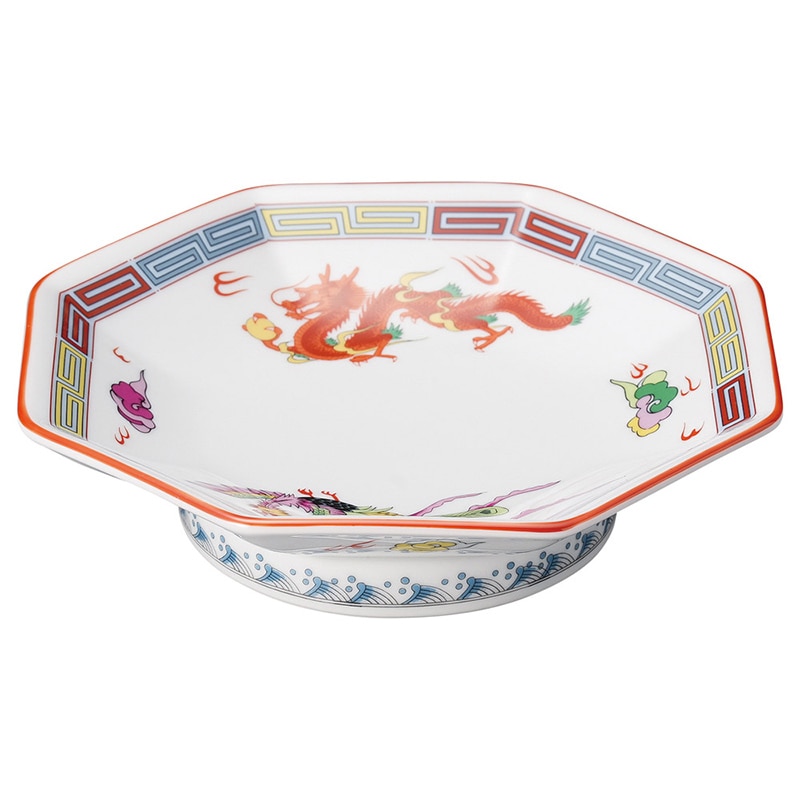 山万 68407-030 三色雷紋 八角高台皿 1個（ご注文単位1個）【直送品】