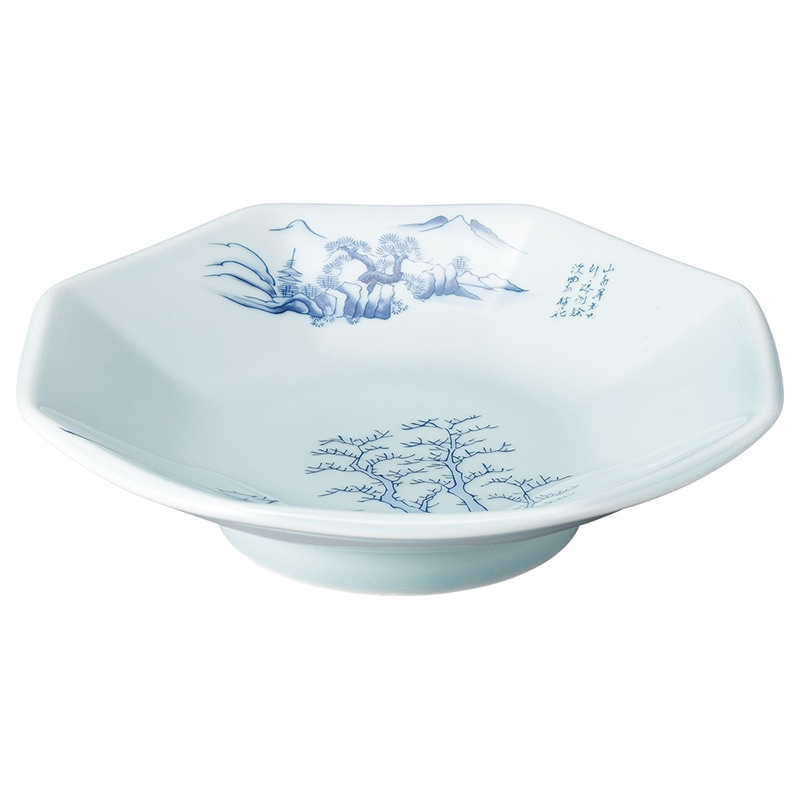 山万 68965-440 青磁上絵山水 八角皿 1個(ご注文単位1個)【直送品】