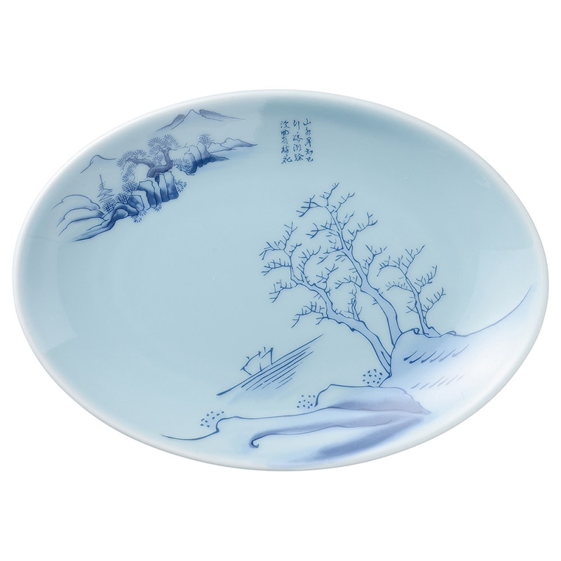 山万 68968-440 青磁上絵山水 8吋メタプラター 1個(ご注文単位1個)【直送品】