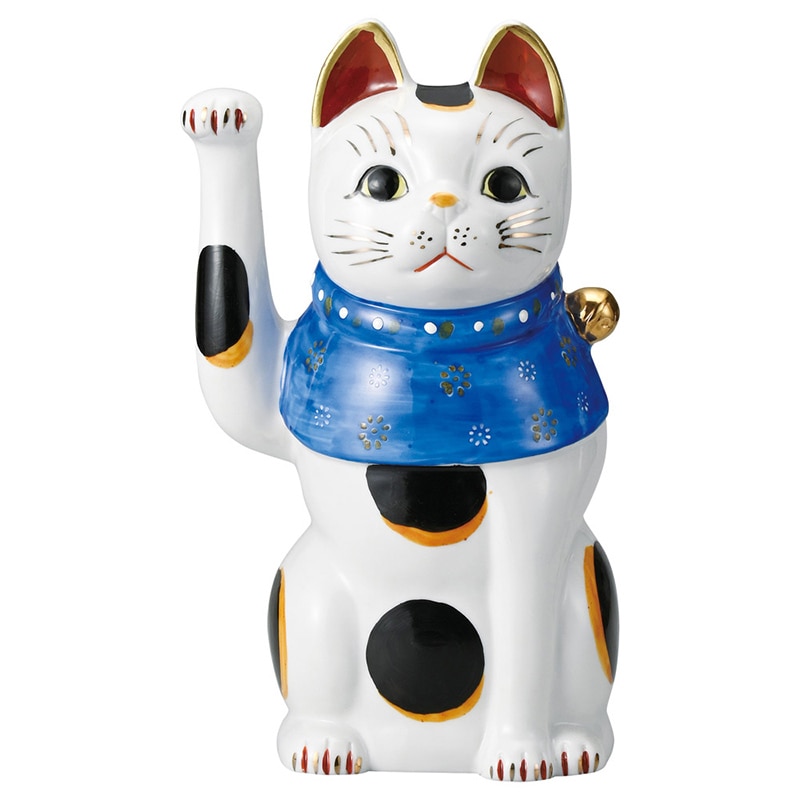 山万 80112-570 赤絵ブチ猫 中(右)青 1個（ご注文単位1個）【直送品】