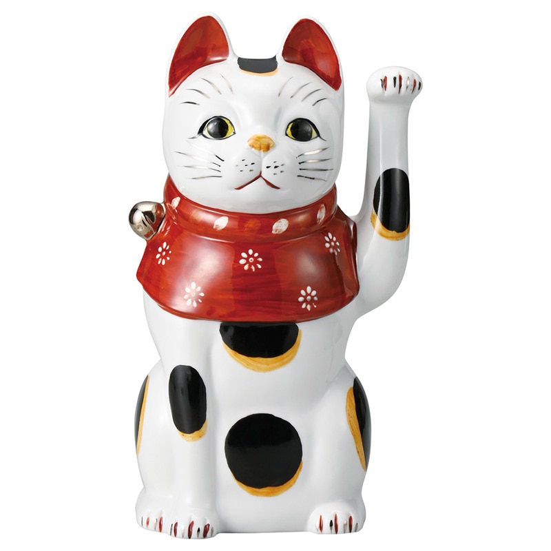 山万 80113-570 赤絵ブチ猫 中(左)赤 1個（ご注文単位1個）【直送品】