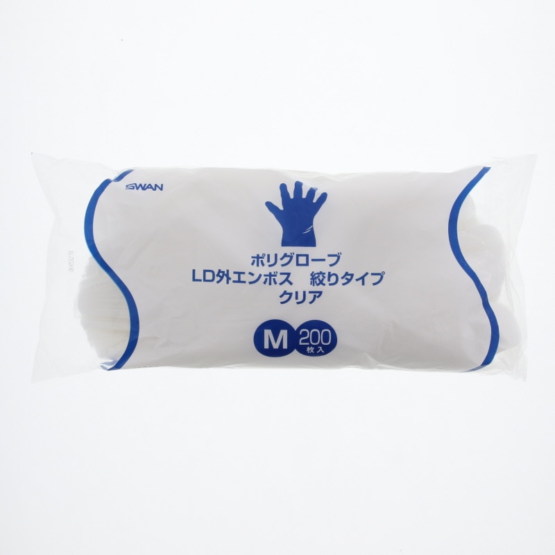 SWAN ポリグローブ LD 外エンボス 絞りタイプ M クリア 200枚/袋