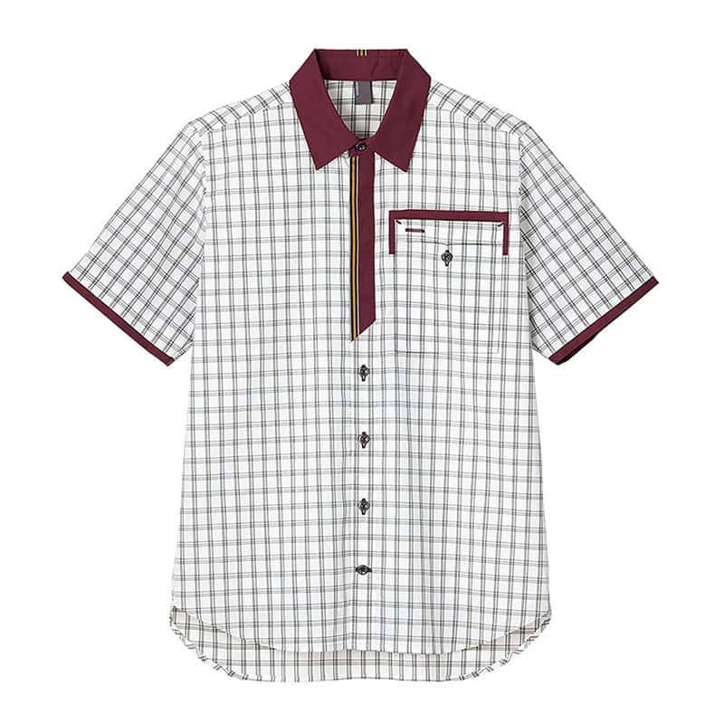 カーシーカシマ チェック半袖シャツ 男女共用 S ワイン CSY206 1枚（ご注文単位1枚）【直送品】