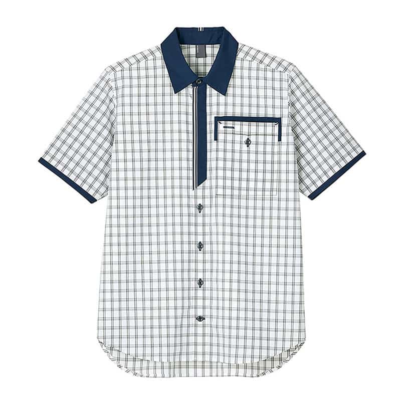 カーシーカシマ チェック半袖シャツ 男女共用 SS ネイビー CSY206 1枚（ご注文単位1枚）【直送品】