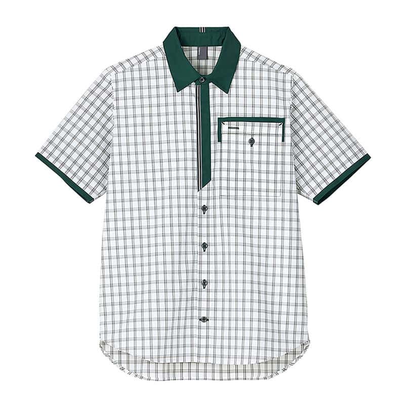 カーシーカシマ チェック半袖シャツ 男女共用 L グリーン CSY206 1枚（ご注文単位1枚）【直送品】