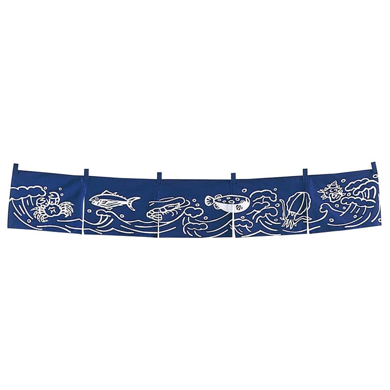 EBM　魚と波柄　のれん　小 YC-30（1050×280）  1個（ご注文単位1個）【直送品】