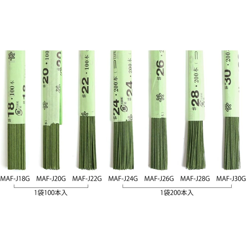 日本紐釦貿易 地巻ワイヤー #24 200本入り 全長36cm グリーン MAF-J24G (ご注文単位1束)【直送品】