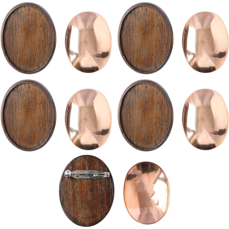 日本紐釦貿易 木製ブローチ だ円縦小 W35×H40mm 5個 こげ茶 A22-115-5 （ご注文単位1束）【直送品】