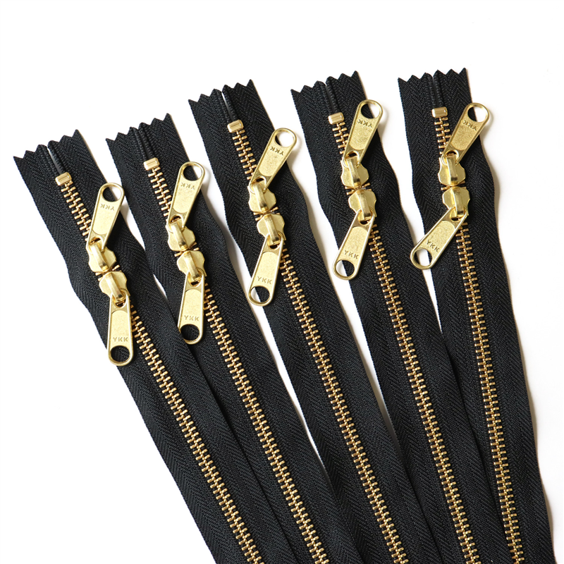 日本紐釦貿易 Y.K.K 両開金属ファスナー40㎝ ゴールド 黒 5本 5RGM40-580 （ご注文単位1束）【直送品】