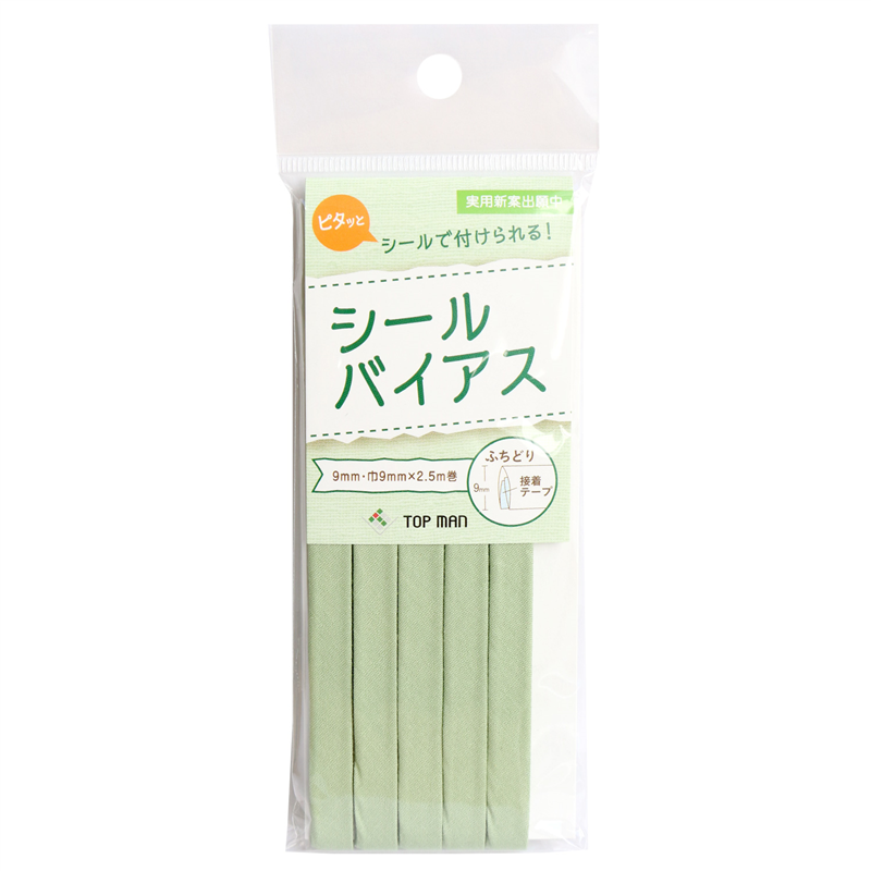 日本紐釦貿易 トップマン工業 シールバイアステープ 出来上がり幅約9mm×2.5m オリーブ TM012-28 （ご注文単位1枚）【直送品】