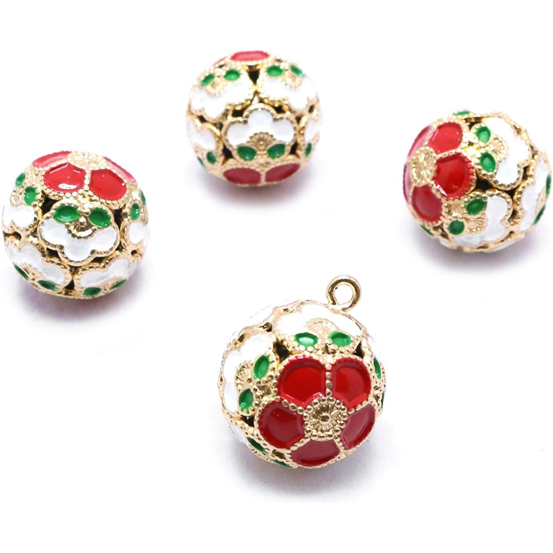 日本紐釦貿易 花鈴 梅 赤×白 直径17mm 10個 F6-71-10 (ご注文単位1個)【直送品】