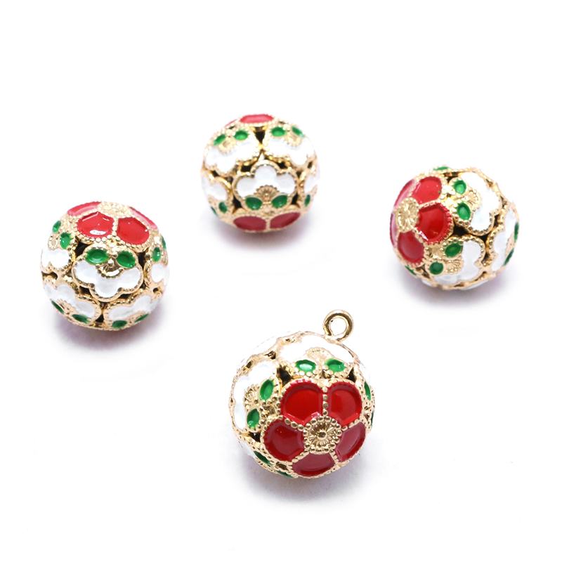 日本紐釦貿易 花鈴 梅 赤×白 直径17mm 10個 F6-71-10 (ご注文単位1個)【直送品】