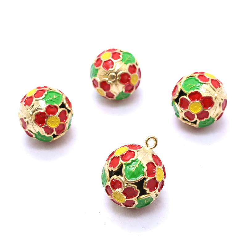 日本紐釦貿易 花鈴 芝桜 赤×緑 直径17mm 10個 F6-74-10 (ご注文単位1個)【直送品】