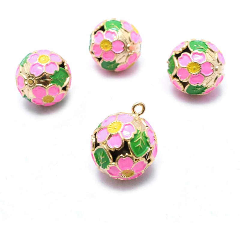 日本紐釦貿易 花鈴 芝桜 ピンク×緑 直径17mm 10個 F6-75-10 (ご注文単位1個)【直送品】