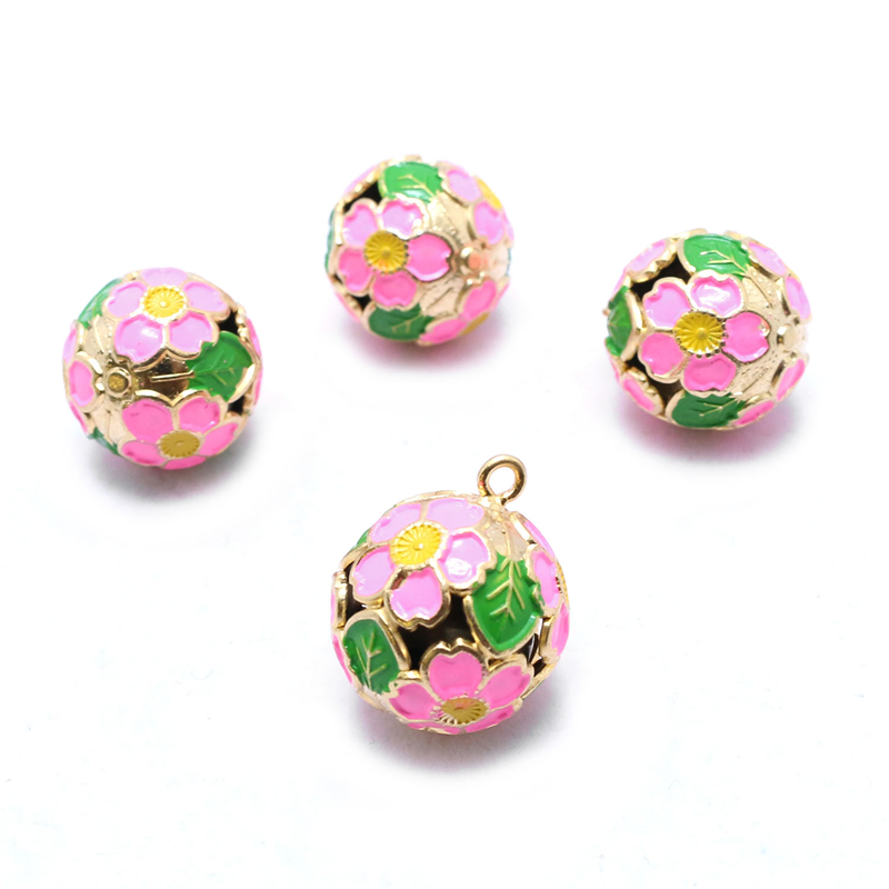 日本紐釦貿易 花鈴 芝桜 ピンク×緑 直径17mm 10個 F6-75-10 (ご注文単位1個)【直送品】