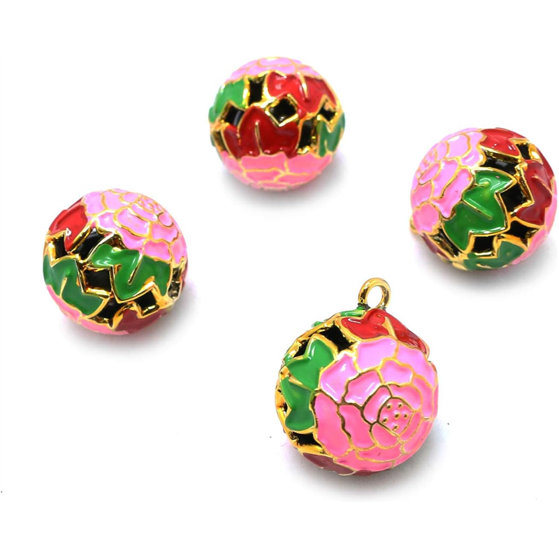 日本紐釦貿易 花鈴 牡丹 ピンク×緑 直径17mm 10個 F6-76-10 (ご注文単位1個)【直送品】