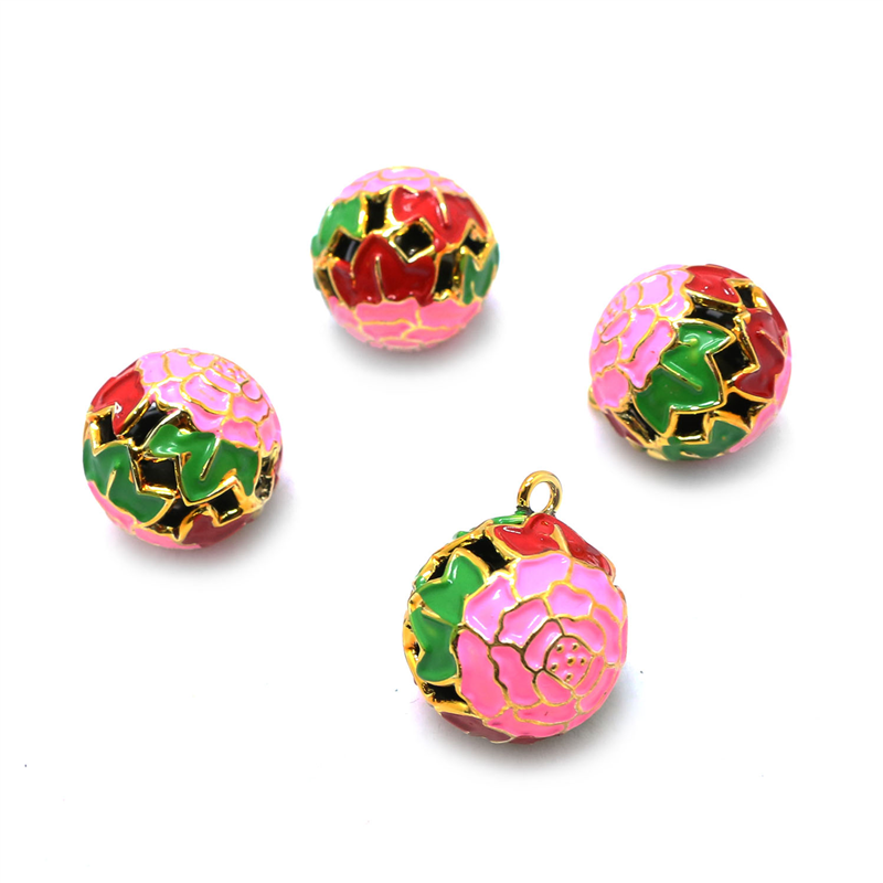 日本紐釦貿易 花鈴 牡丹 ピンク×緑 直径17mm 10個 F6-76-10 (ご注文単位1個)【直送品】