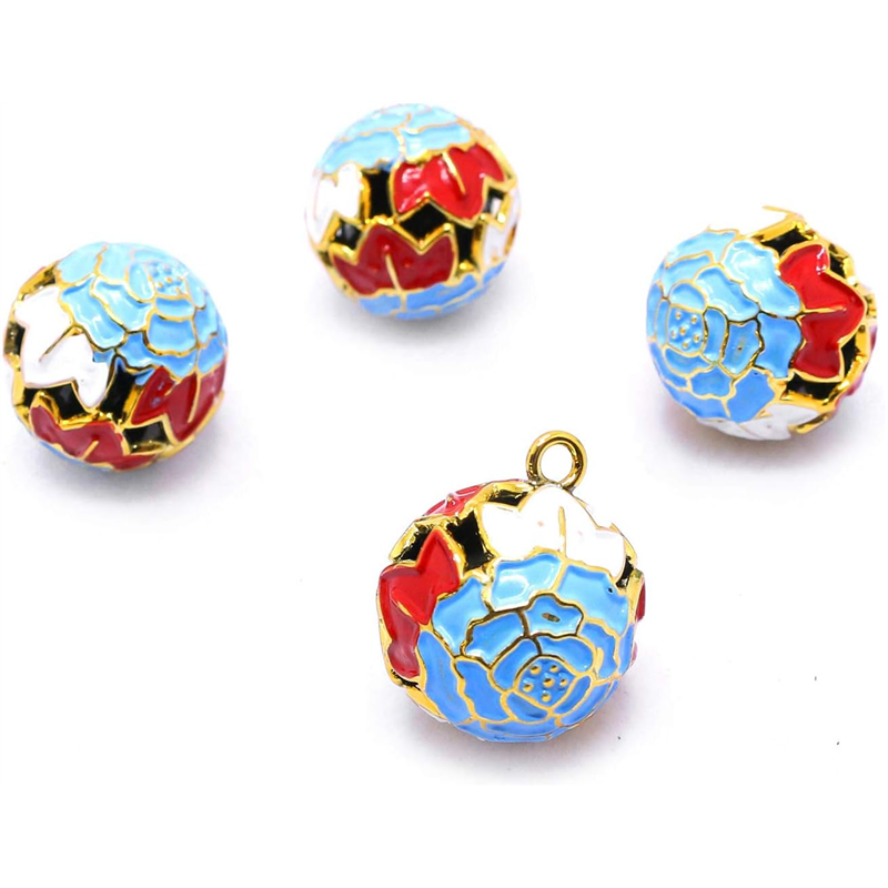 日本紐釦貿易 花鈴 牡丹 水色×白 直径17mm 10個 F6-77-10 （ご注文単位1個）【直送品】