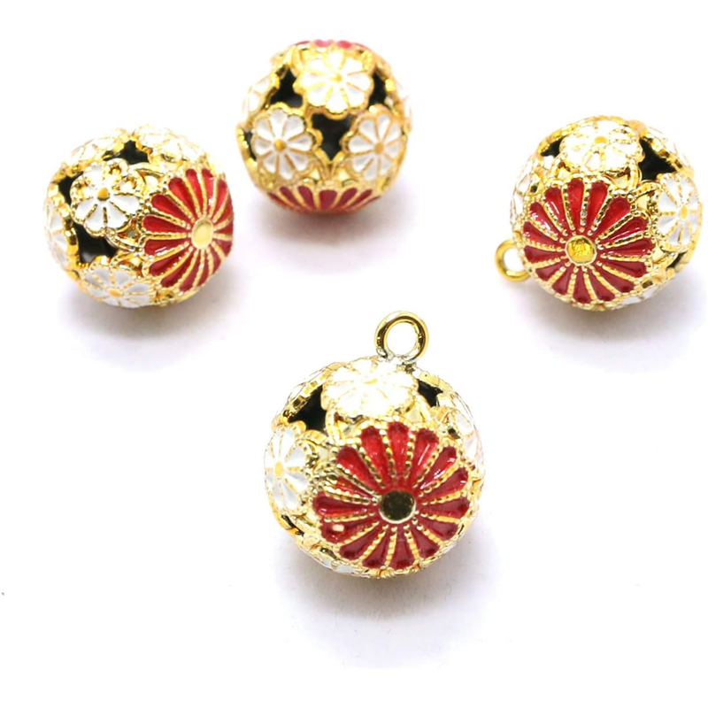 日本紐釦貿易 花鈴 菊 赤×白 直径17mm 10個 F6-78-10 （ご注文単位1個）【直送品】