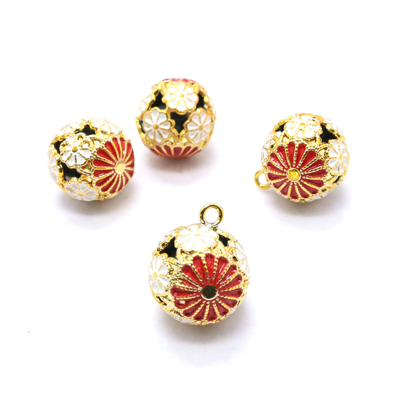 日本紐釦貿易 花鈴 菊 赤×白 直径17mm 10個 F6-78-10 (ご注文単位1個)【直送品】