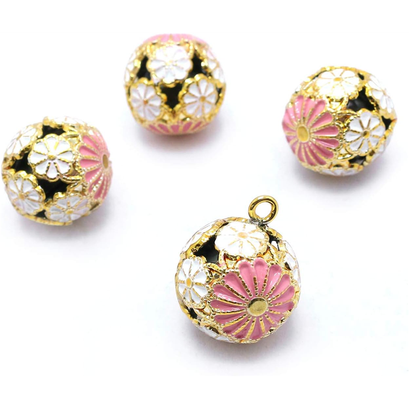 日本紐釦貿易 花鈴 菊 ピンク×白 直径17mm 10個 F6-79-10 （ご注文単位1個）【直送品】