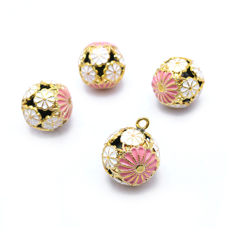 日本紐釦貿易 花鈴 菊 ピンク×白 直径17mm 10個 F6-79-10 (ご注文単位1個)【直送品】