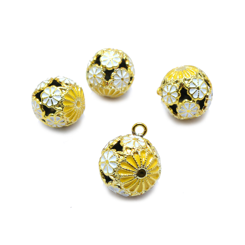 日本紐釦貿易 花鈴 菊 黄色×白 直径17mm 10個 F6-80-10 (ご注文単位1個)【直送品】