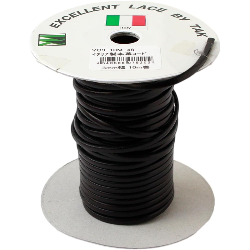 日本紐釦貿易 イタリア製本革コード 3ｍｍ幅 10ｍ巻 チョコ YC3-10M-48 （ご注文単位1巻）【直送品】