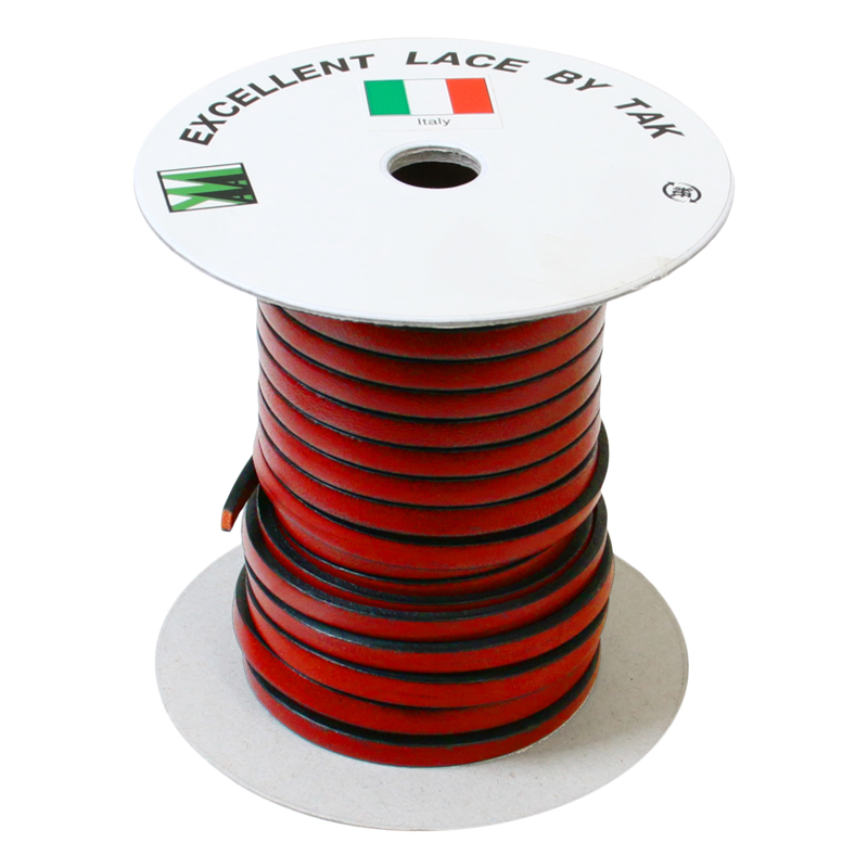 日本紐釦貿易 イタリア製本革コード 5ｍｍ幅 10ｍ巻 赤 YC5-10M-28 （ご注文単位1巻）【直送品】