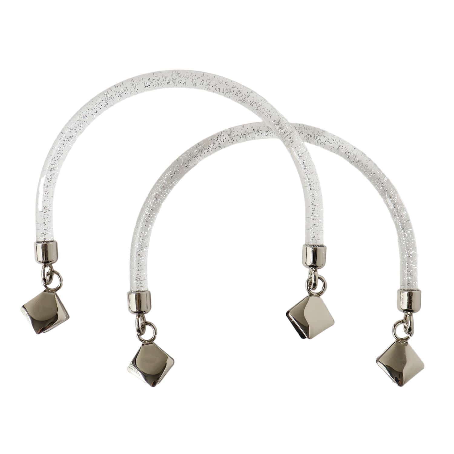 日本紐釦貿易 ラメ入 プラハンドル クワエ金具 W13×H12cm クリア 2本1組 K2518 （ご注文単位1組）【直送品】