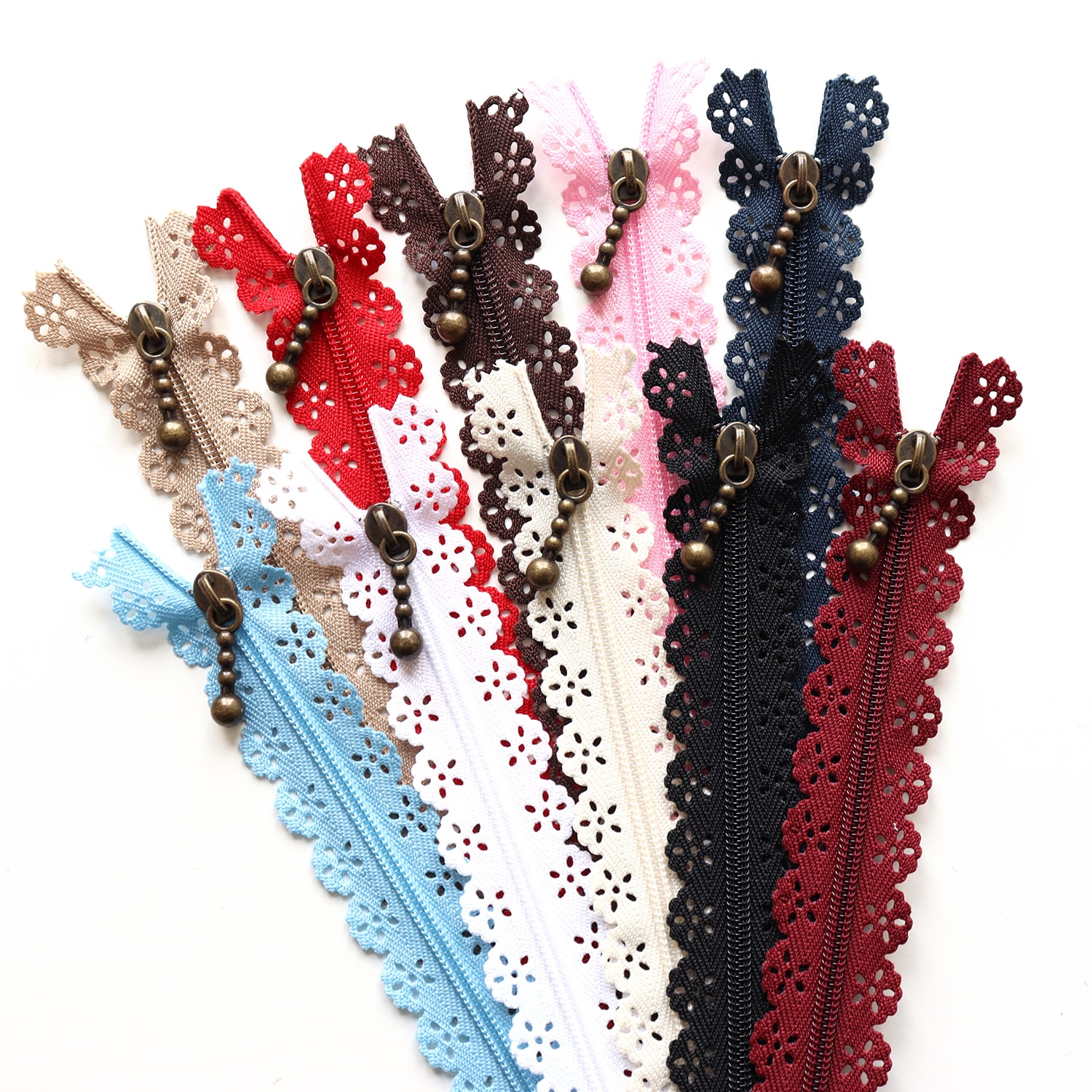 日本紐釦貿易 Y.K.K レースファスナー 20cm 10色各1本セット LACEF20-10MIX （ご注文単位1束）【直送品】