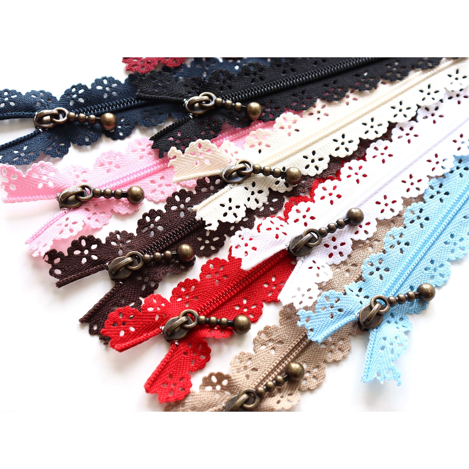 日本紐釦貿易 Y.K.K レースファスナー 20cm 10色各1本セット LACEF20-10MIX (ご注文単位1束)【直送品】