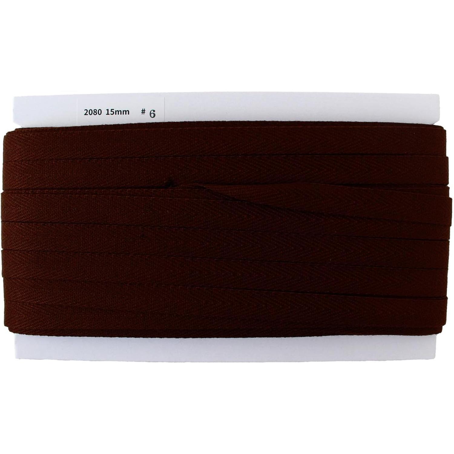 日本紐釦貿易 綾織テープ 巾15mm×50m巻 焦げ茶 IC2080-6 (ご注文単位1巻)【直送品】