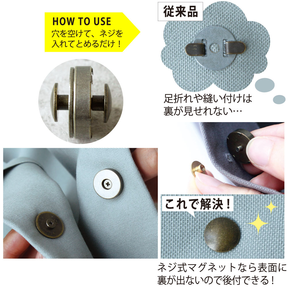 日本紐釦貿易 ネジ式マグネットボタン 5mmxφ19mm 1組入り M75-S (ご注文単位1個)【直送品】