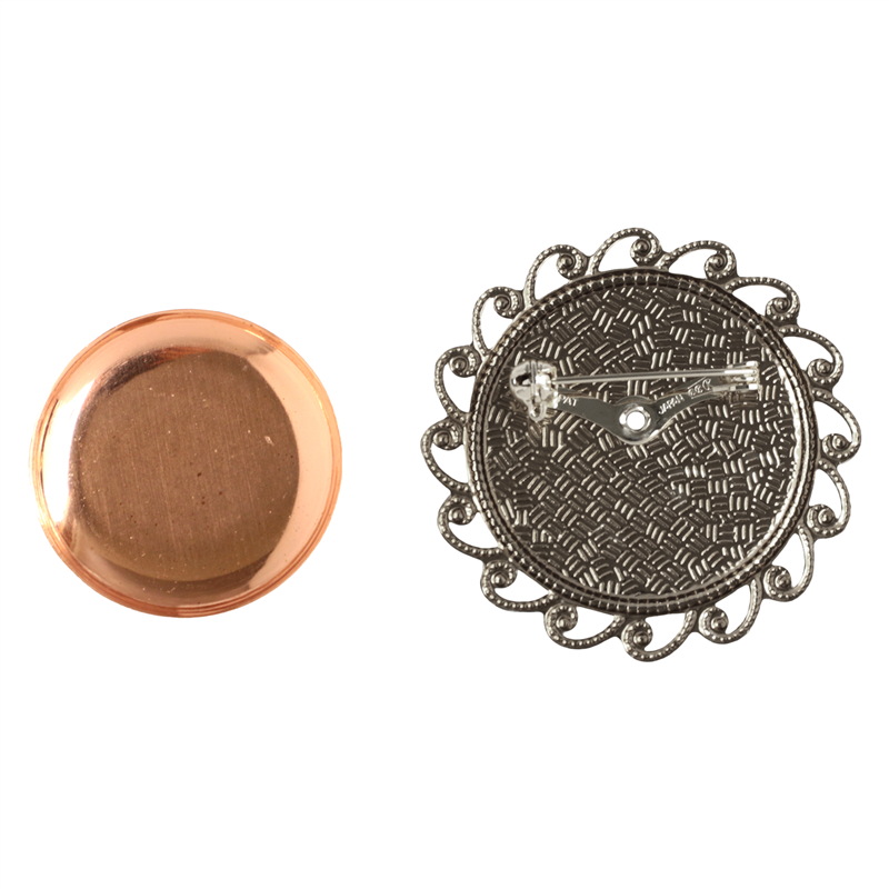 日本紐釦貿易(Nippon Chuko)NBK 銅板付き アンティークデザイン ブローチ台 丸型 〈小〉 φ45mm 1個入 シルバー KK10-27S 1袋(ご注文単位1袋)【直送品】