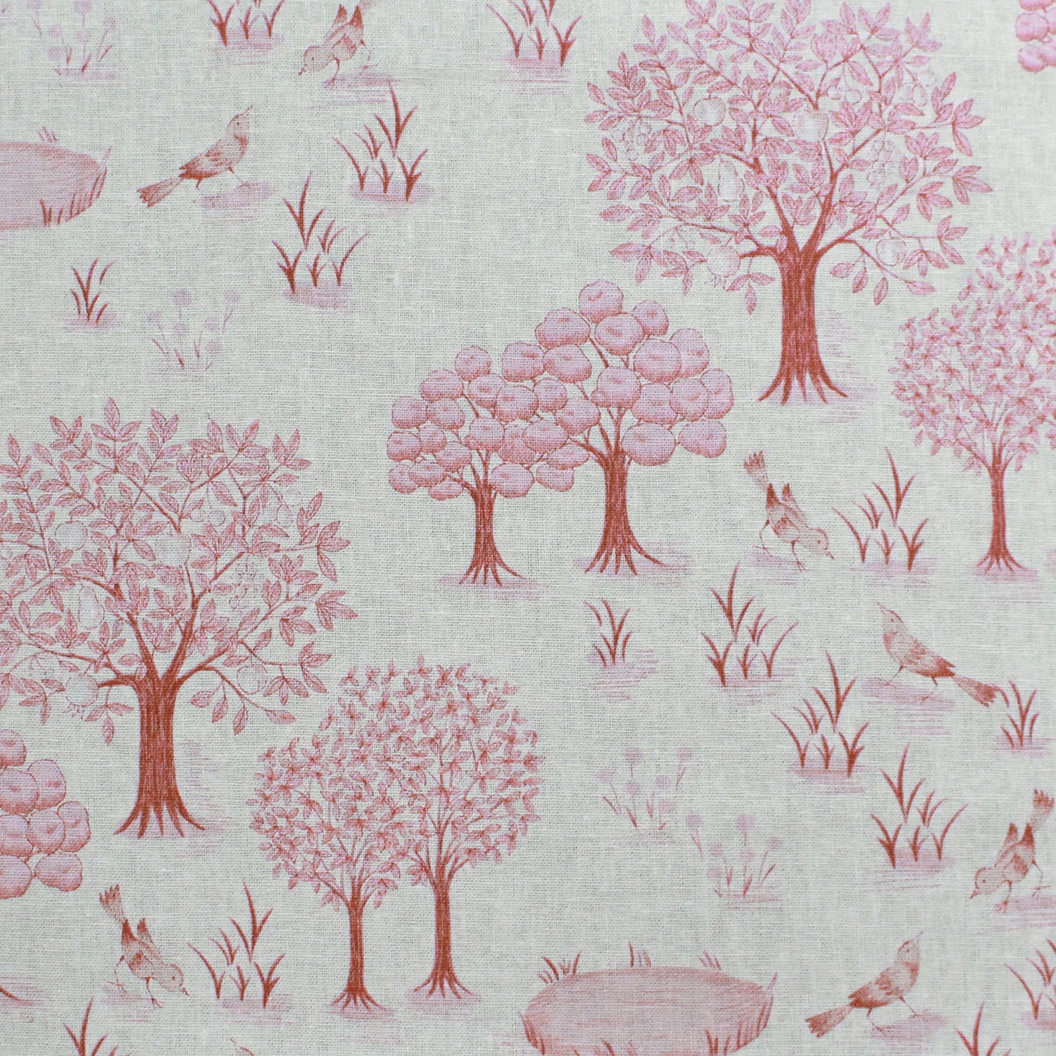 日本紐釦貿易 マカベアリス Words of Forest -Fruits Tree- 綿麻プリント生地 カットクロス 約53Ｘ50cm ピンク ACM001CUT-B （ご注文単位1枚）【直送品】