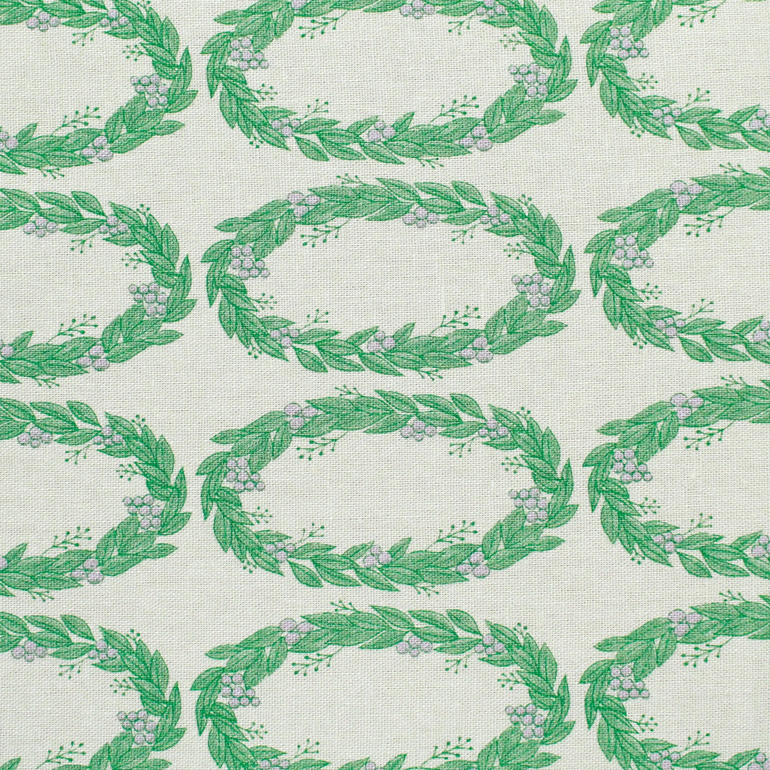 日本紐釦貿易 マカベアリス Words of Forest -Wreath- 綿麻プリント生地 カットクロス 約53Ｘ50cm グリーン×生成 ACM003CUT-B （ご注文単位1枚）【直送品】