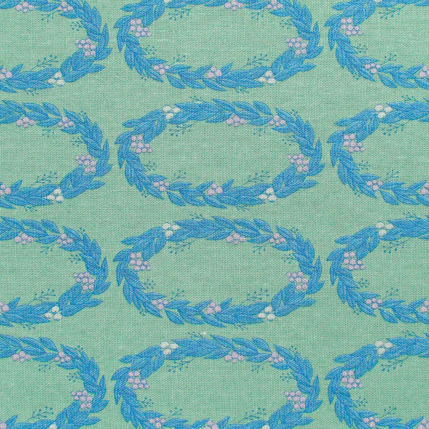 日本紐釦貿易 マカベアリス Words of Forest -Wreath- 綿麻プリント生地 カットクロス 約53Ｘ50cm ブルー×グリーン ACM003CUT-C （ご注文単位1枚）【直送品】