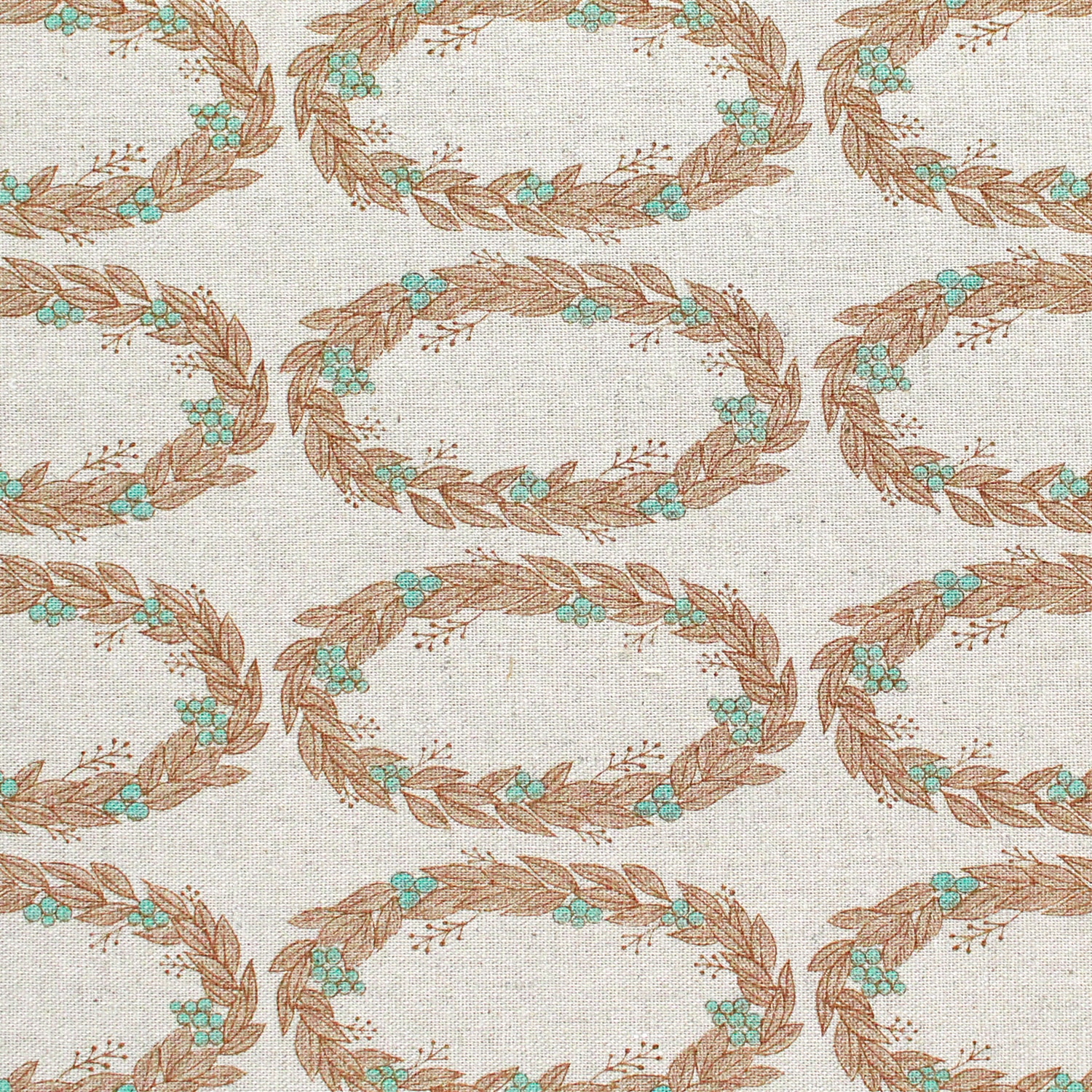 日本紐釦貿易 マカベアリス Words of Forest -Wreath- 綿麻プリント生地 カットクロス 約53Ｘ50cm ブラウン×ベージュ ACM003CUT-D （ご注文単位1枚）【直送品】