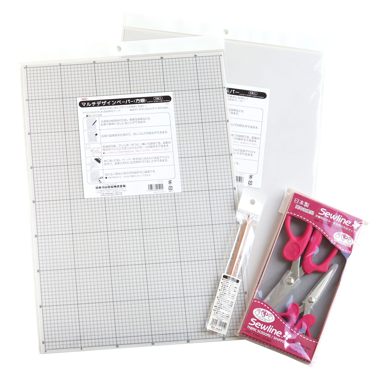 日本紐釦貿易 Sewline ソーライン210ｍｍはさみ大小2丁 + カリスマペン マルチデザインペーパーセット （ご注文単位1セット）【直送品】