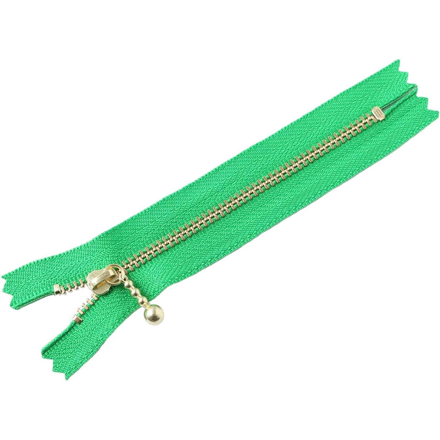 日本紐釦貿易 Y.K.K 玉付ファスナー ゴールド 12cm 10本 グリーン 3G12-151 (ご注文単位1束)【直送品】