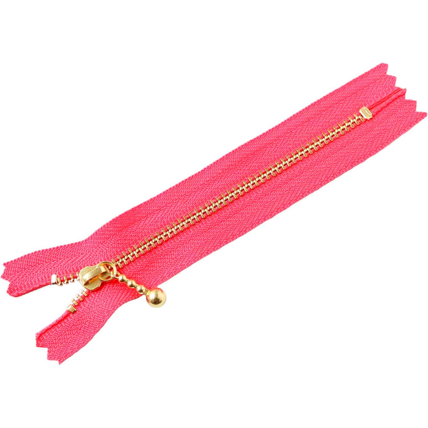 日本紐釦貿易 Y.K.K 玉付ファスナー ゴールド 12cm 10本 チェリーピンク 3G12-517 (ご注文単位1束)【直送品】
