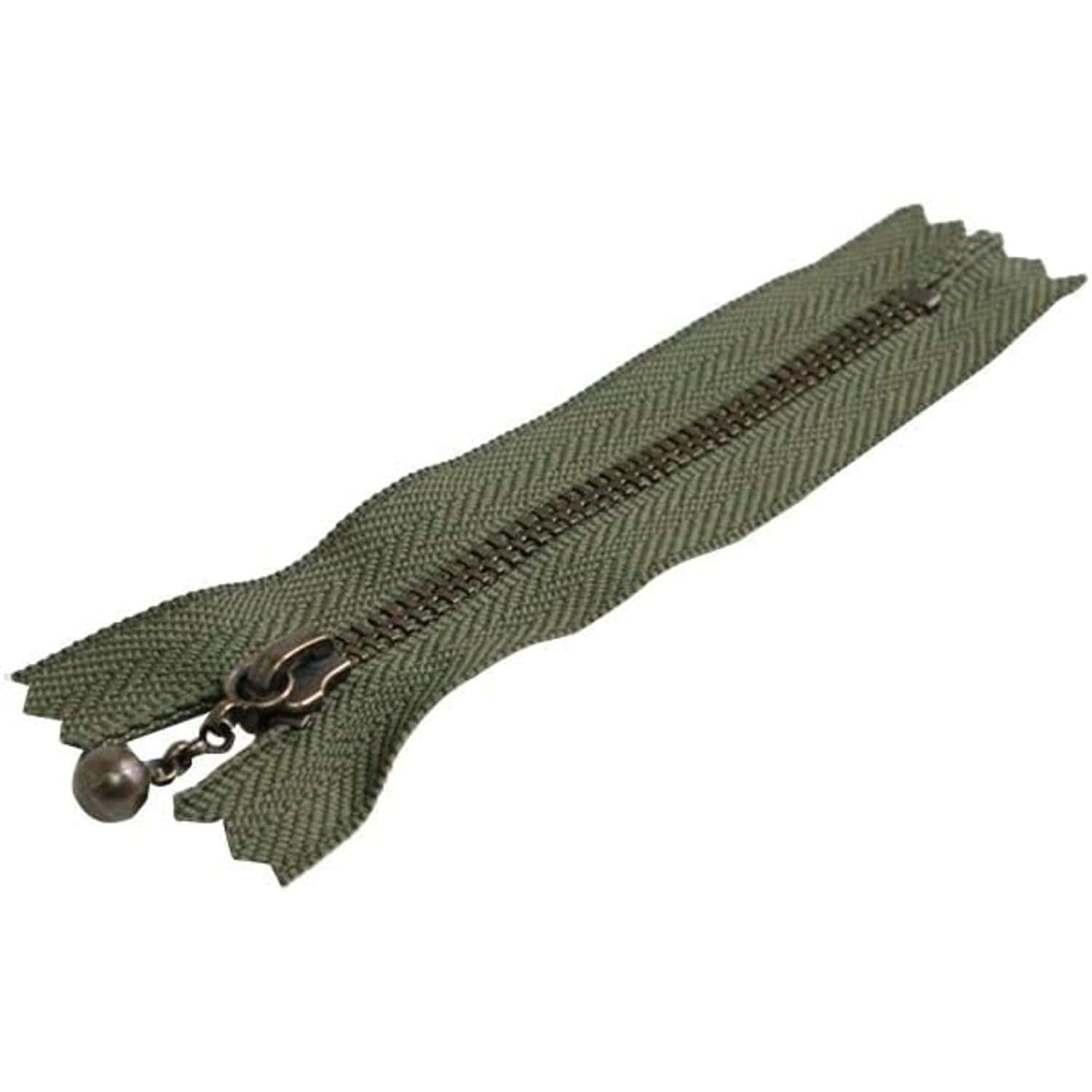 日本紐釦貿易 Y.K.K 玉付ファスナー 16cm 10本入 モスグリーン 3GKB16-566 （ご注文単位1束）【直送品】